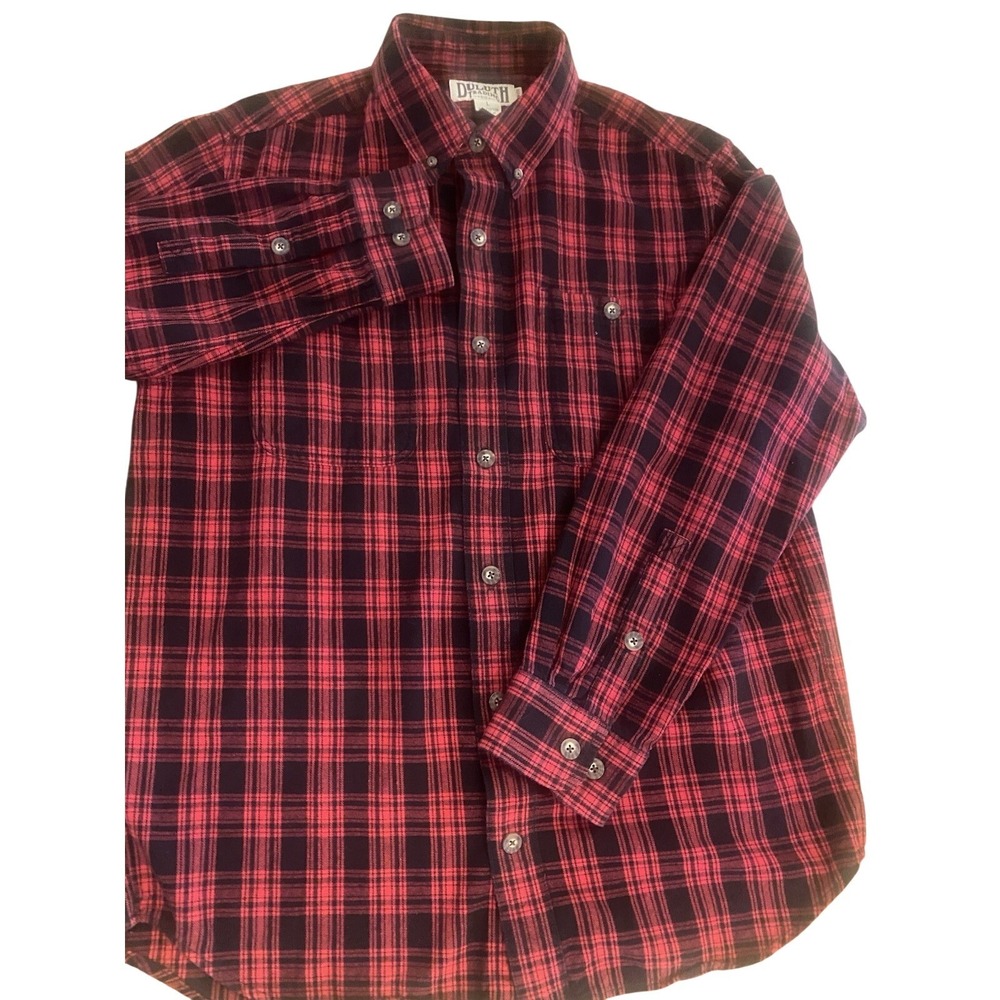 Duluth Trading Co Flannel Shirt Mens Size L Red Plaid Heavy Outdoors Button Down - Picture 3 of 6